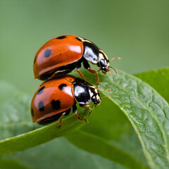 Macro shot of a couple of ladybugs mating