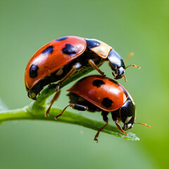 Macro shot of a couple of ladybugs mating