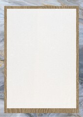 Blank white paper with golden border on marble surface
