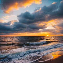 Mesmerizing view of the sunset over the Baltic Sea Lithuania