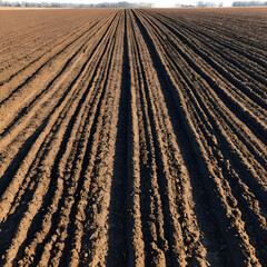 Plowed field with tire tracks on the side