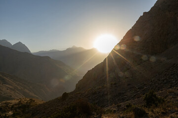 Beautiful sunset mountain view in Fann mountains in Tajikistan