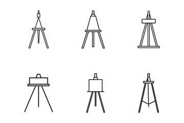 Elegant Artist Easel Silhouettes Creative Studio Equipment Visual Art Tools Graphic Design Elements Isolated on White Background Artistic Creations