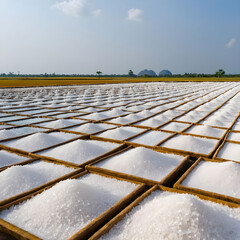 Salt in salt farm ready for harvest, Thailand