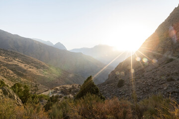 Beautiful sunset mountain view in Fann mountains in Tajikistan