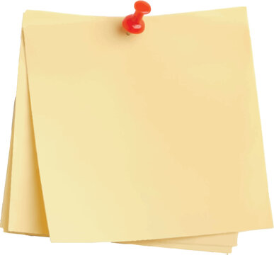 Yellow sticky note paper with push pin on notice board