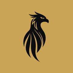 Obraz premium Black eagle silhouette on a gold background