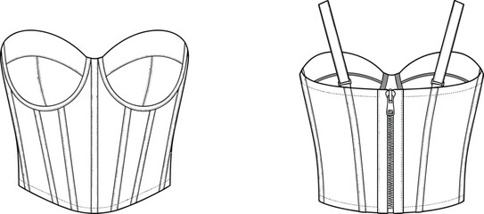 corset women sweetheart neckline boning strap zipper back fitted structured apparel garment clothing 