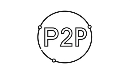 A graphic design with 'P2P' inside a circle, dotted at three points, all in black outline on a white backdrop