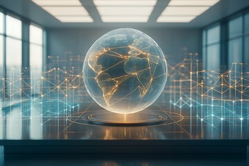 Visualize global data insights with this stunning world globe network, perfect for illustrating international business, innovative technology, and worldwide connectivity in a modern way