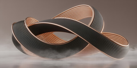 futuristic twisted loop design featuring copper edges and dark surface