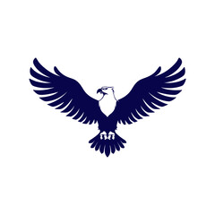 Obraz premium Dynamic stylized eagle in flight with wings spread wide, majestic bird silhouette vector graphic isolated on white background