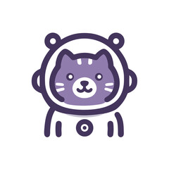 Purple cat astronaut with striped face in a spacesuit on white background