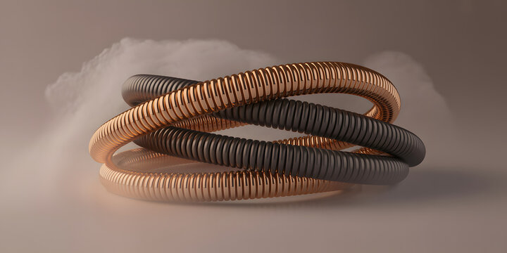 elegant abstract metallic ribbon sculpture with copper and carbon textures