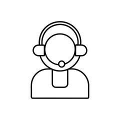 Person with headset outline icon on transparent background
