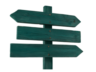 Dark Green Wooden Directional Signpost isolated on a transparent background