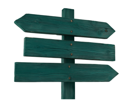 Dark Green Wooden Directional Signpost isolated on a transparent background
