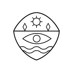 Abstract eye sun and wave emblem art on transparent background