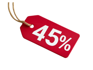 Red Price Tag with 45 Percent isolated on a transparent background