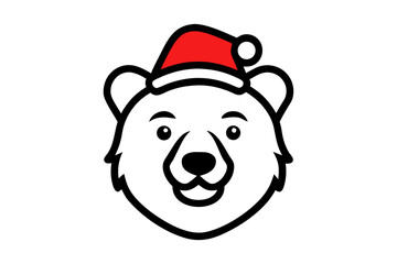 Cute Grizzly Bear with Santa Hat Line Drawing