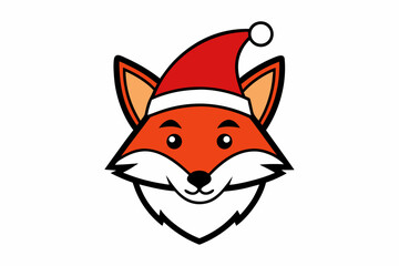 Fox Head in Christmas Hat Outline Vector Illustration