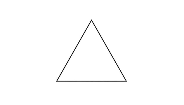 A minimalist black outline of an equilateral triangle, positioned centrally on a pure white backdrop. Clean lines form the shape