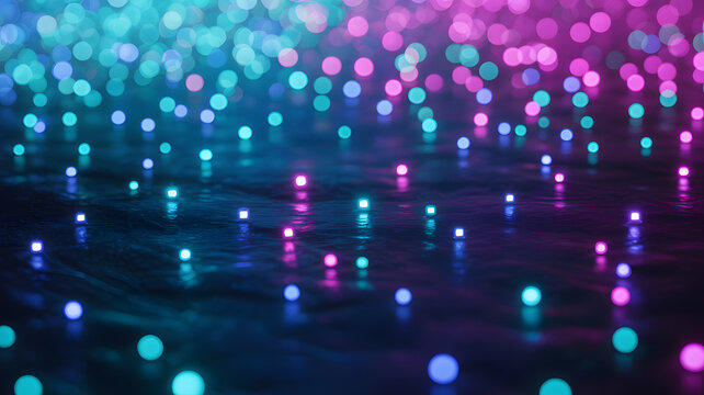 dreamy neon particle field with colorful blurred lights