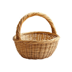 Obraz premium Woven basket, round, tan, with handle arching, isolated