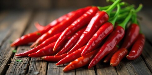 Vibrant Red Chili Peppers A Rustic Still Life of Spicy Ingredients, Perfect for Culinary Blogs and Food Photography