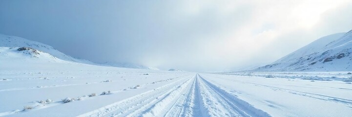 Stark Winter Landscape A Desolate Arctic Scene of Snow-Covered Rocks Stretching to a Barren Horizon Under a Bleak Sky, Evoking a Sense of Untouched, Cold Beauty and Solitude.