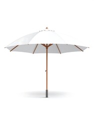 Fototapeta premium A clean, bright white patio umbrella with a natural wood pole, against a stark white background