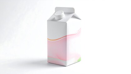 A minimalist carton with a white base, featuring a subtle pink and orange wave design. The container has a plastic cap