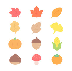 Autumn Leaves and Harvest Icons Set