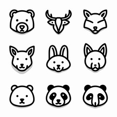 Icons of animal heads bear, deer, fox, dog, rabbit, panda