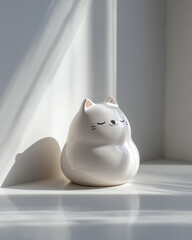 White ceramic fat cat figurine