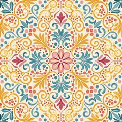 Seamless pattern of ornate floral elements