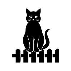 A black cat sitting gracefully on a fence, representing mystery, superstition, and calm under the moonlight.
