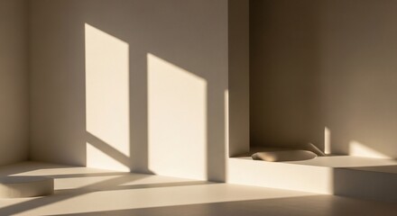 Minimalist Interior with Sunlight and Shadows on Walls and Floor.
