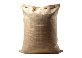 Burlap Sack Full of Natural Fibers Close Up Isolated on White Background Showing Texture and Stitching Details for Various Applications