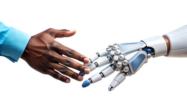 Human and Robot Handshake Future of Technology and Artificial Intelligence Collaboration Connecting Humanity with AI Machine Learning