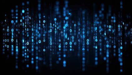Vibrant abstract blue lights flowing down like digital rain or glitchy waterfall