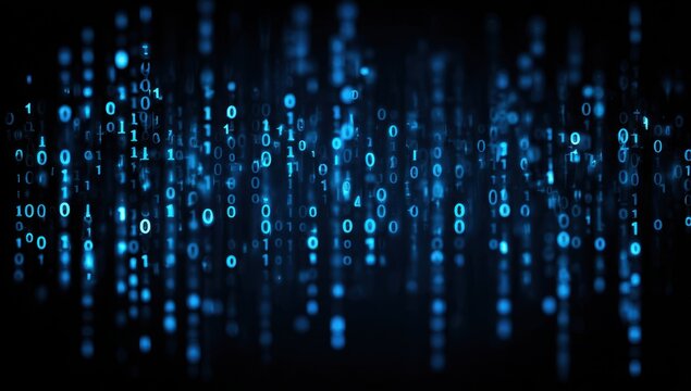 Vibrant abstract blue lights flowing down like digital rain or glitchy waterfall - Powered by Adobe