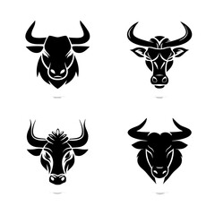 Four stylized bull heads in silhouette