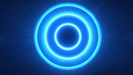 Vibrant glowing blue neon concentric circles abstract digital art
