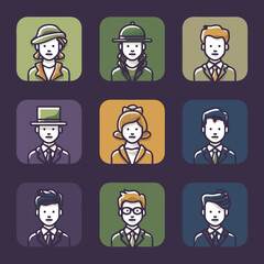Collection of pixel art avatars of diverse characters in professional attire