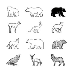 Collection of animal illustrations on white background