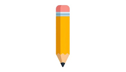 A graphic illustration of a simple yellow pencil with a pink eraser and dark gray lead, ideal for use in education and design