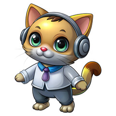3D Cute cat character with headphones for gaming