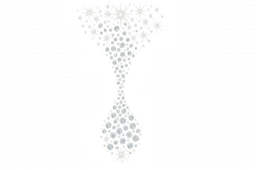 Diamonds forming a champagne flute shape with sparkling bubbles, symbolizing luxury and celebration on transparent background