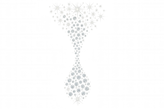 Diamonds forming a champagne flute shape with sparkling bubbles, symbolizing luxury and celebration on transparent background